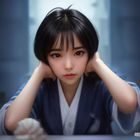呦呦萝莉数据科学家刘浩宇证件照，休闲衬衫，沉稳专注表情，科技感背景